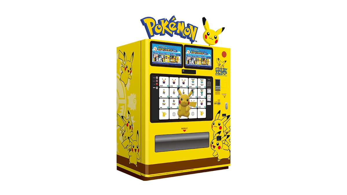 A yellow Pokémon Stand vending machine with Pikachu artwork
